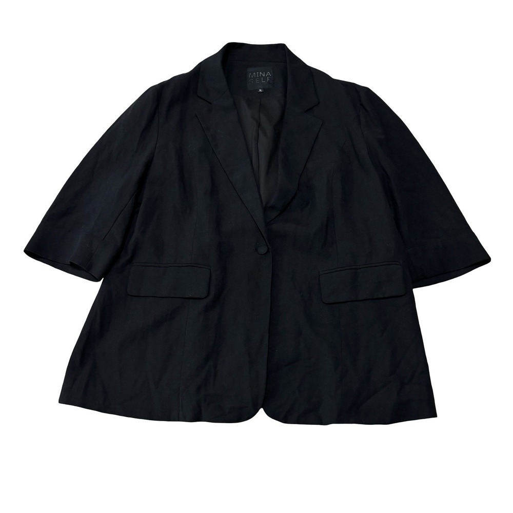 Mina Self Women's Cropped Sleeve Viscose Blend Blazer Black Size‎ XL 22 x 28